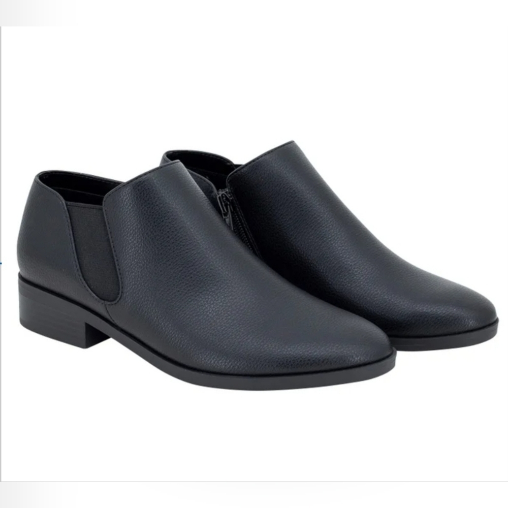 Kensie Women’s Black Ankle Booties Size 8 | Low Heel | Elastic + Side Zipper NEW